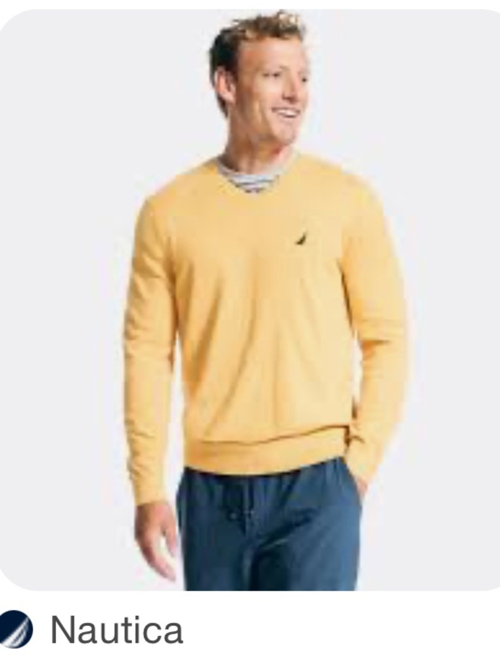 Nautica Men’s Light Yellow V-Neck Sweater